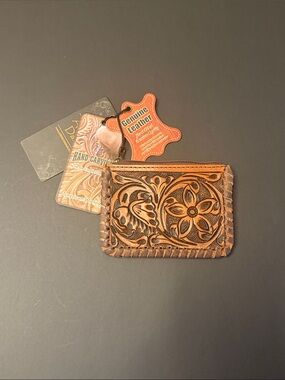 American Darling Hand-Carved Floral Leather Coin  - Brown